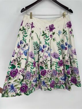RSVP By Talbots Purple & Blue Floral Fully Lined A-line Knee Length Retro Skirt